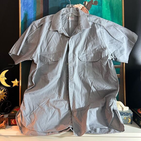 Vintage 80s 90s Men's Casual Gray Button Down Shirt L - Picture 12 of 12